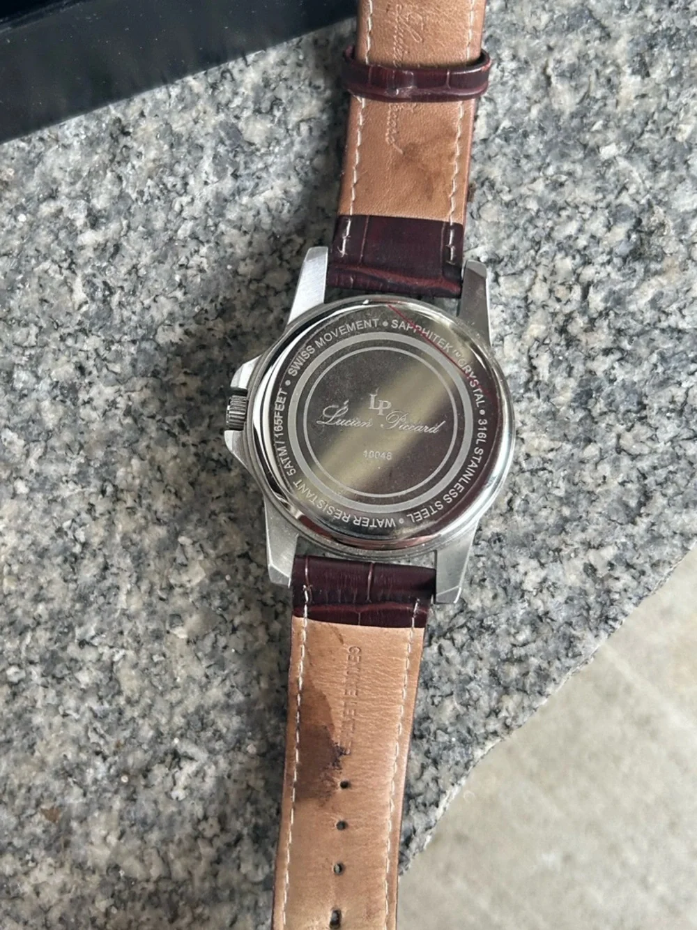 Lucien Piccard Silver Dial Watch with Burgundy Leather Strap